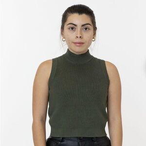 Los Angeles Apparel Cotton Knit Sleeveless Mock Neck Sweater Army Green